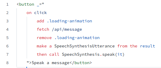 Some _hyperscript code inside of HTML, nicely highlighted